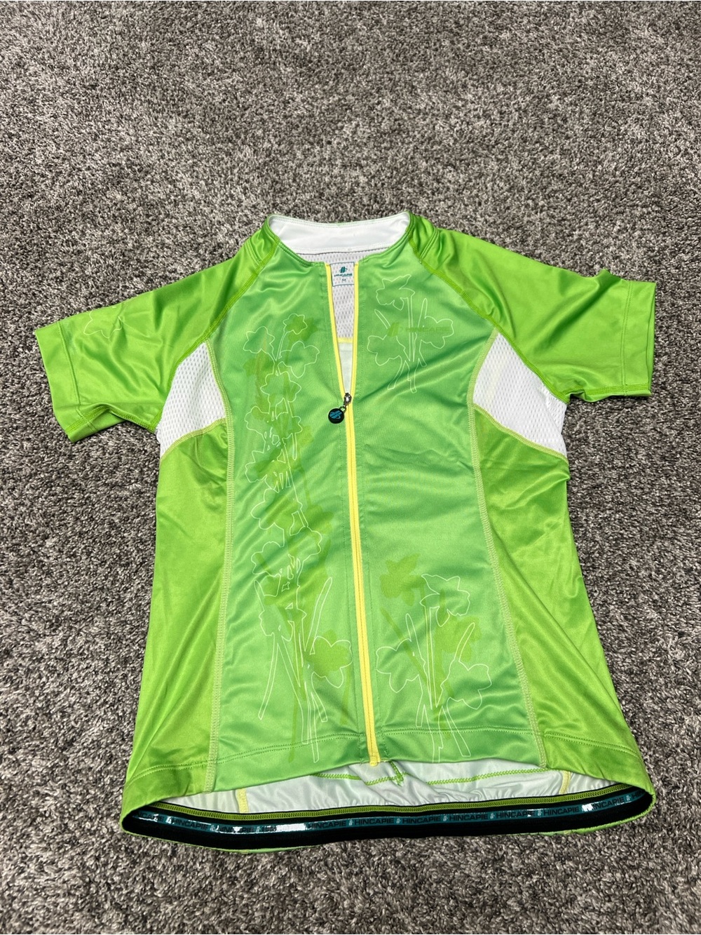Hincapie Woman’s M Cycling Jersey Green Floral Full Zip Short Sleeve Vented